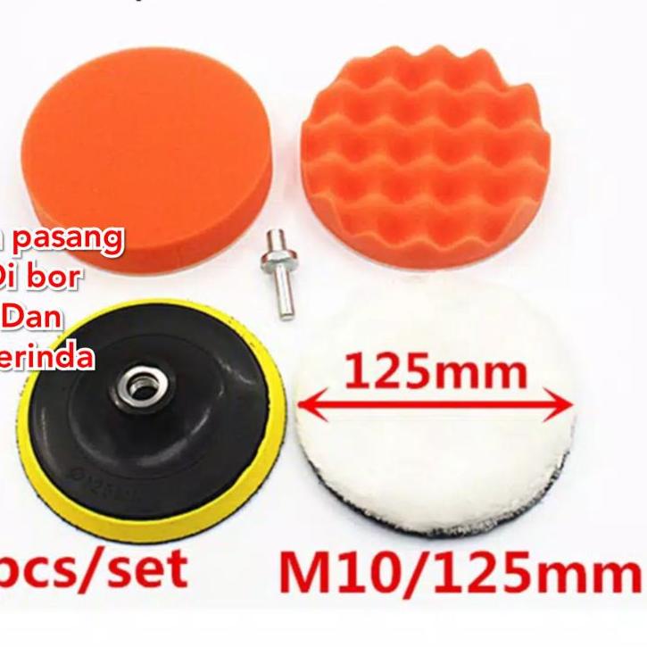 ☞ busa poles set 5 inch isi 5 pcs wol poles busa spon pad poles 5 inchi aksesoris mesin poles ➦