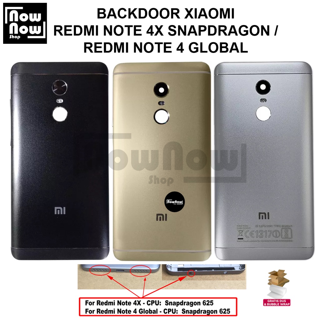 Backdoor Tutup Belakang Baterai Xiaomi Redmi Note 4X Snapdragon / Redmi Note 4 Global 5 Lubang 5 Holes Backcover Back Casing Housing Cover Belakang Back Case Panel Replacement