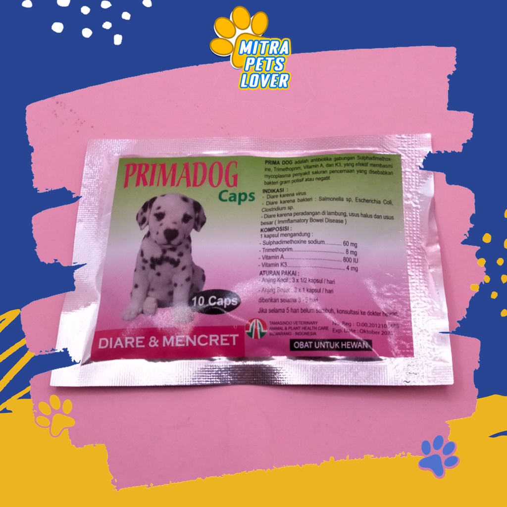 OBAT SAKIT PENCERNAAN DIARE ANJING - PRIMA DOG 10 CAPSUL - KAPSUL ANTI VIRUS UNTUK MENGOBATI MENCRET ANJING &amp; ANAK ANJING - BERKUALITAS MURAH ORIGINAL - PET ANIMAL HEALTHCARE TAMASINDO - MANJUR - OBAT KESEHATAN VITAMIN TERNAK BINATANG - MITRAPETLOVER