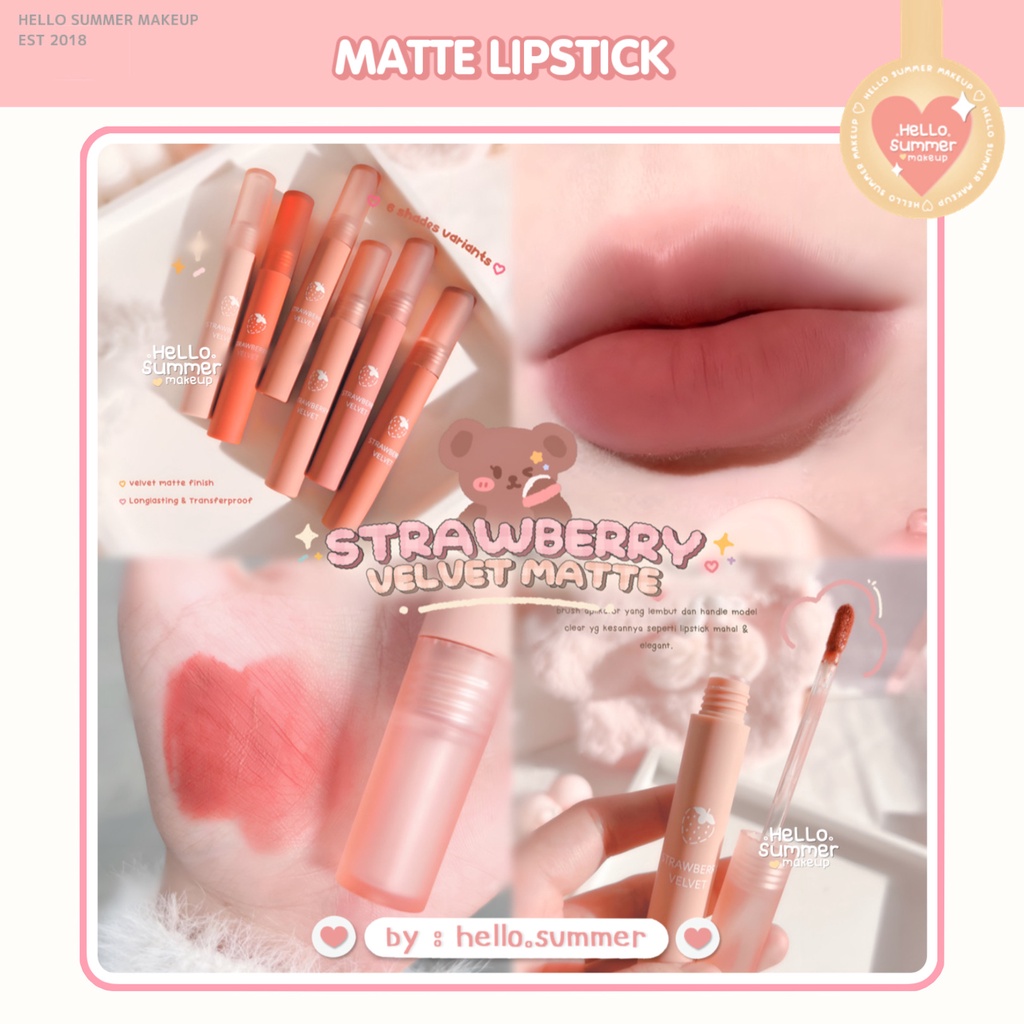 Strawberry Velvet Moisturaizing Matte Lipgloss Lipcream Lipstick Tahan Lama