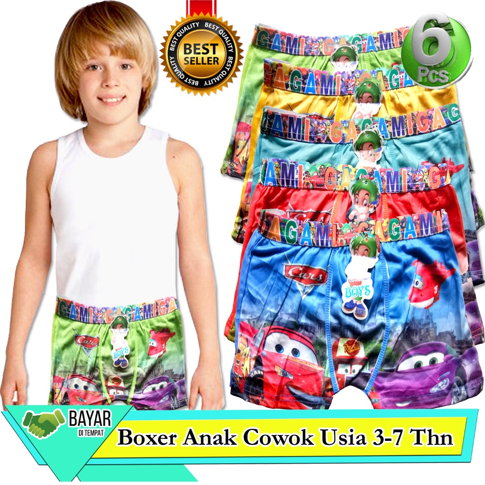 6Pcs Celana Dalam Boxer Anak Laki-Laki Cowok Gagami Boys Gambar Karakter Kartun Random - Vegasus Store (COD)