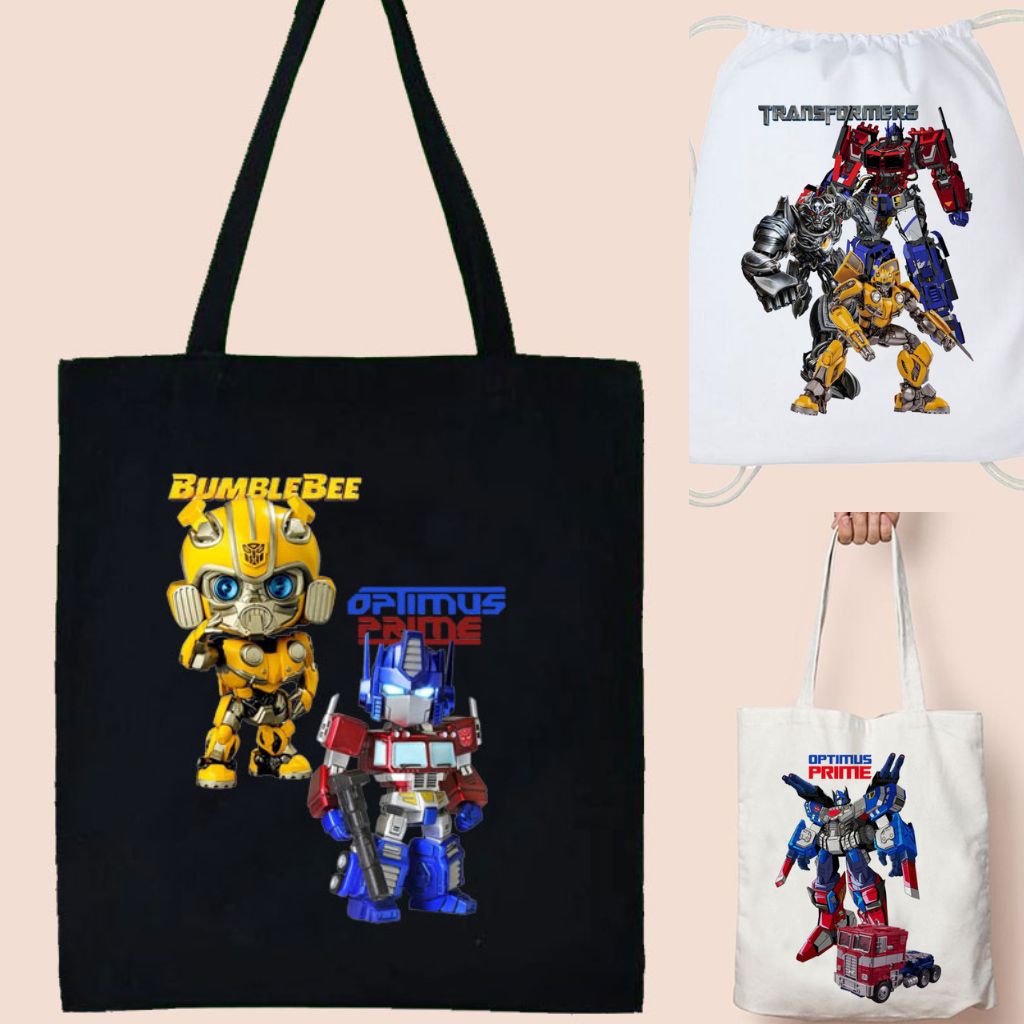Totebag Tote Bag Transformer GoodieBag Tas Serut Hitam Souvenir Ulang Tahun Ultah Anak Kanvas Sekolah Custom