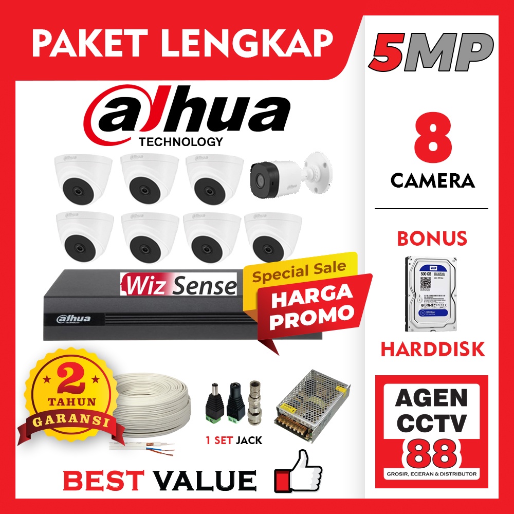 Paket CCTV DAHUA SUPER HD 5MP 8CH 8 Channel Kamera Camera Komplit Lengkap