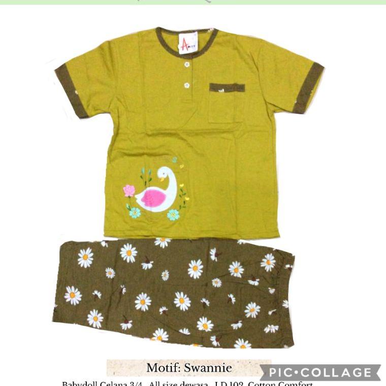 NEW STOCK ASLI ! BABY DOLL AMRO ori label putih celana pendek 3/4 dewasa baju tidur L XL babydoll be