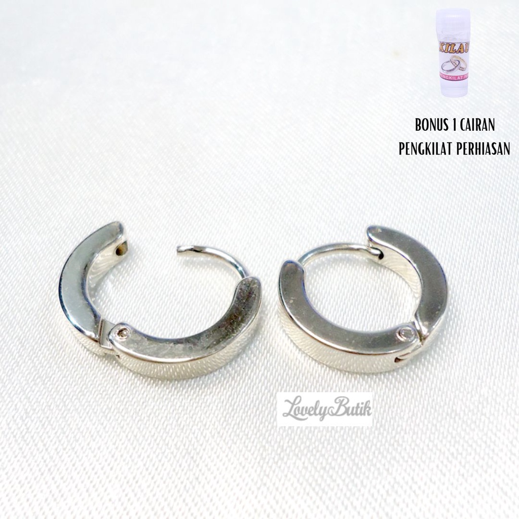 Anting Titanium Anti Karat Yen1 Wanita Dewasa Model Polos Bonus 1 Cairan PengKilap - Lovelybutik