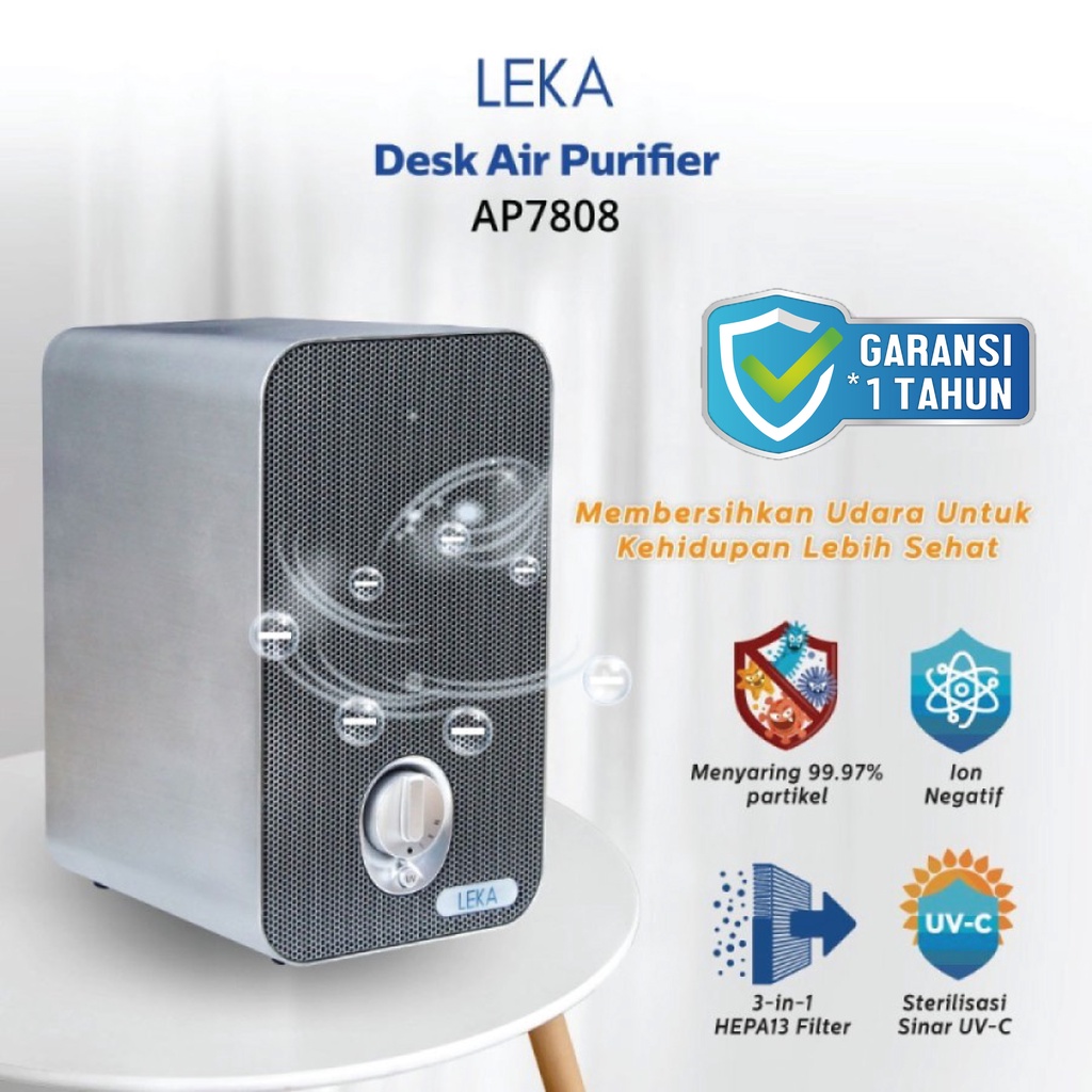 LEKA AP7808 Desk Air Purifier - Compact Portable HEPA13 HEPA Filter UV-C Ion Negatif UV Anion