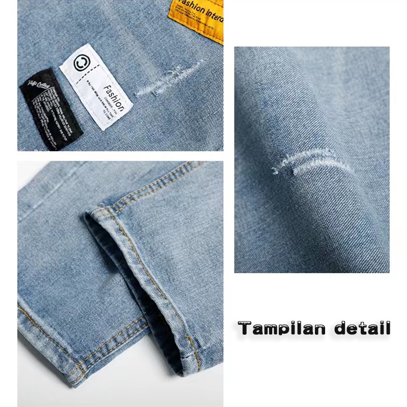 Celana jeans pria Korean style jeans biru karet loose jeans kulot jeans straight pants celana cutbray baggy pants celana panjang cowok boyfriend jeans slim fit celana dasar pria 2023