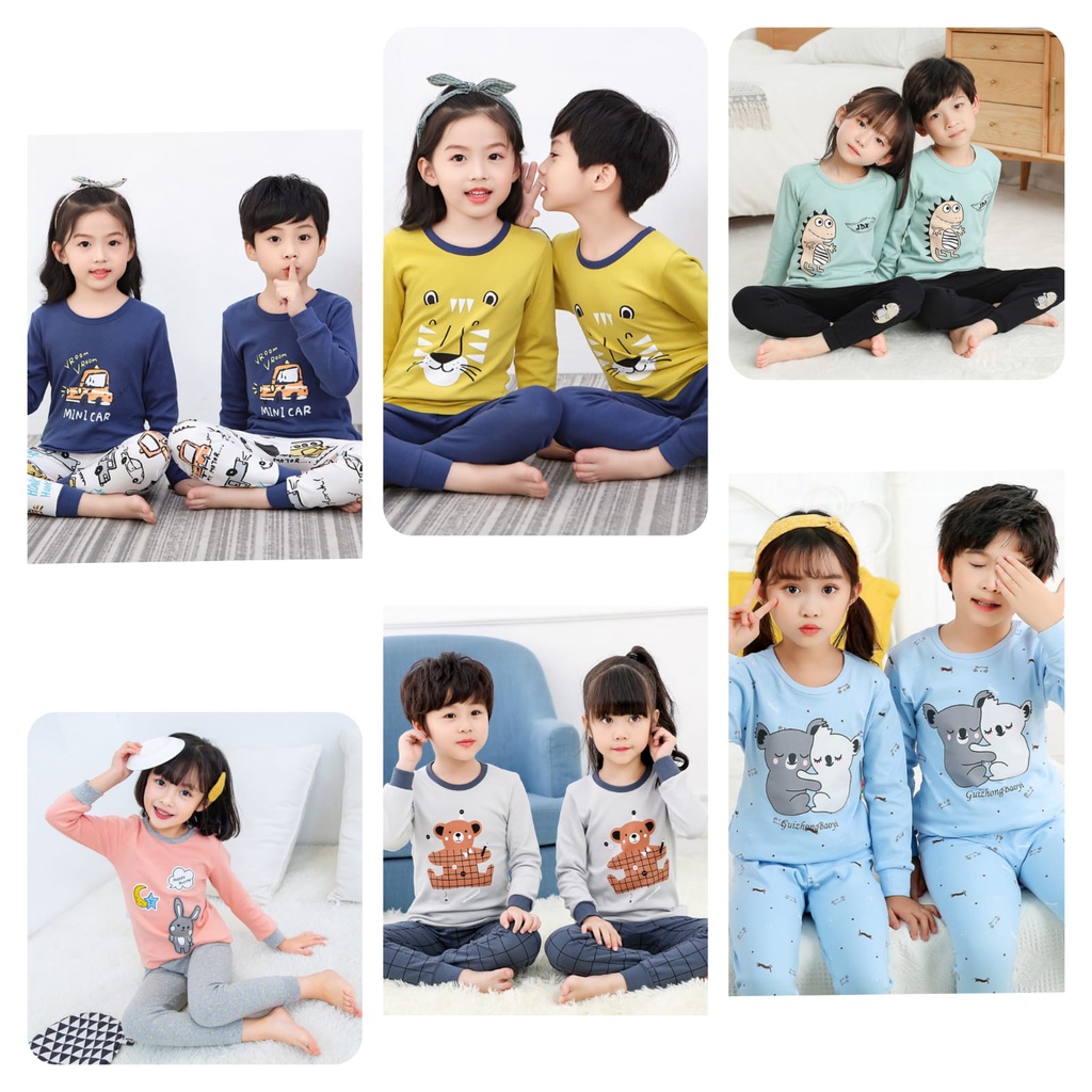 BAJU TIDUR ANAK-ANAK COUPLE LENGAN PANJANG / SET PIYAMA BAYI FOR 0-12TAHUN