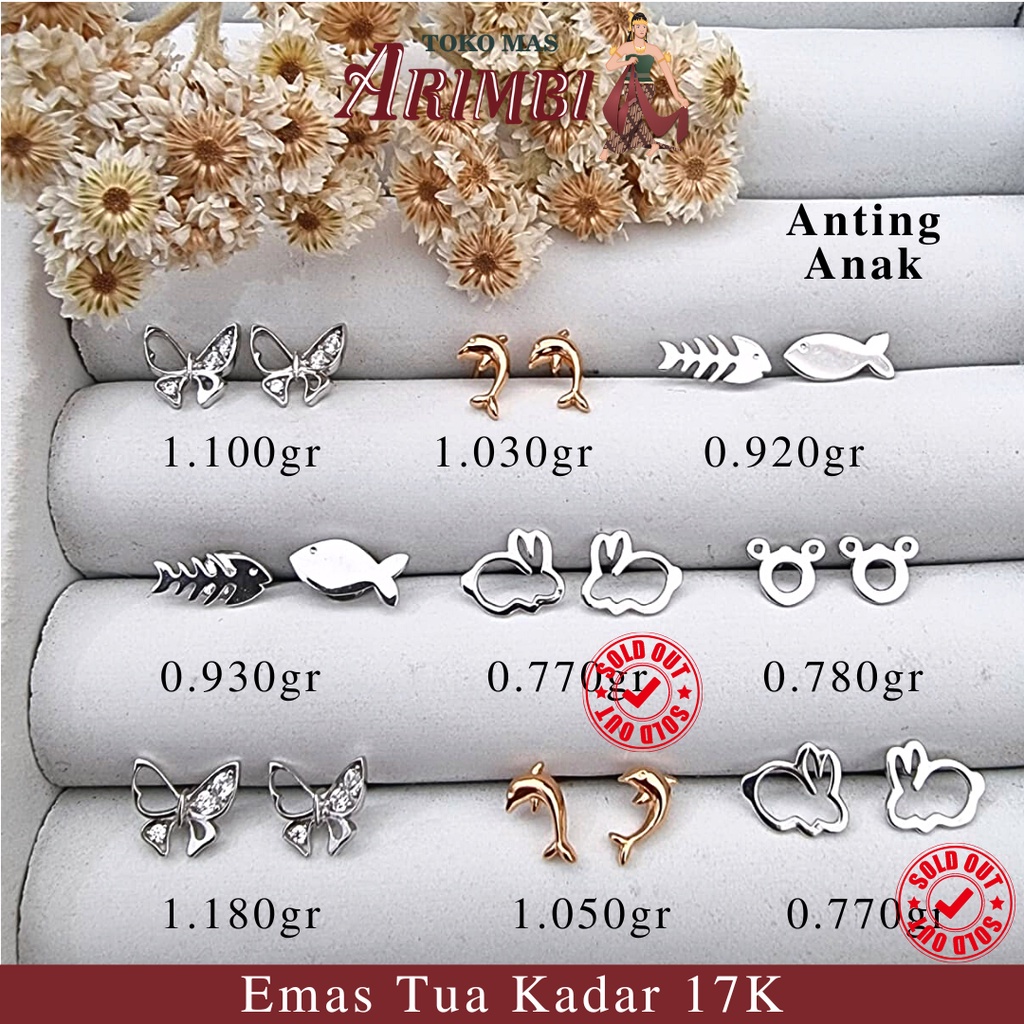 Anting Anak Emas Tindik Kupu, Lumba-Lumba, Ikan, & Beruang