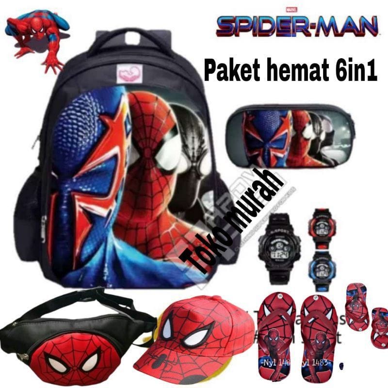 Paket 6 In 1 Ransel Anak Karakter Superhero Tas Ransel Anak Sekolah