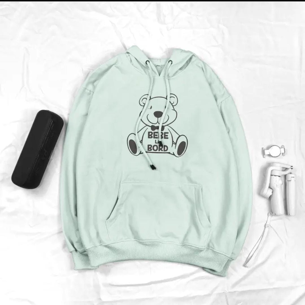 HOODIE OVERSIZE BEBE LA BORD SWEATER HOODIE WANITA KOREA ONE SIZE FIT XL / SWEATER WANITA TEBAL