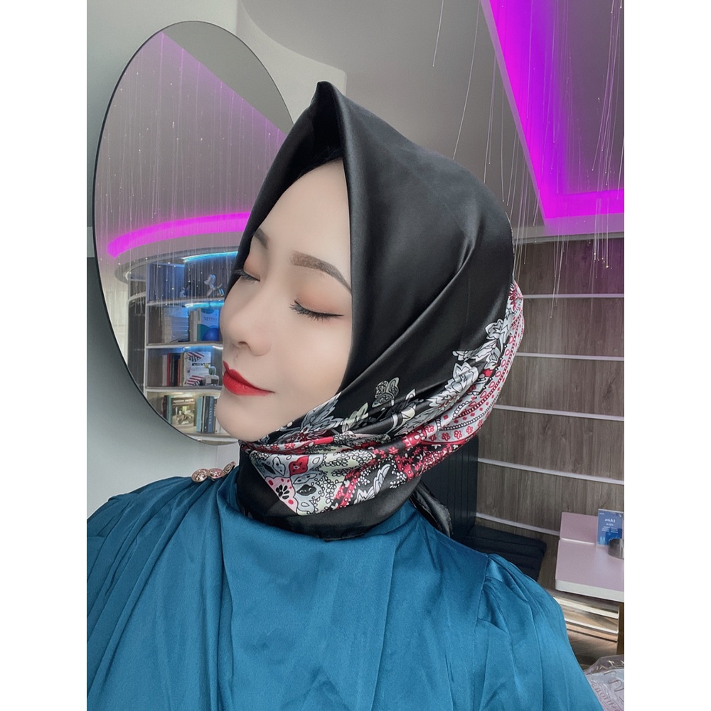 Hijab Kerudung Shawl Syal Sutra Simulasi 90cm Syal Persegi Besar Malaysia Syal Kasual Syal Syal Perdagangan Luar Negeri  Wanita Original premium Kecantikan