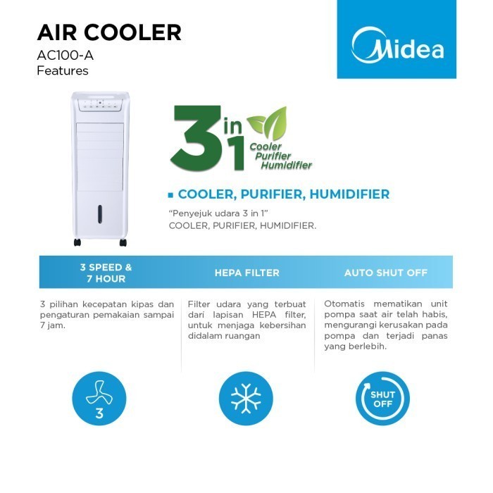 Midea Air Cooler AC-100 A (B) 6 Liter Hitam  - GARANSI RESMI (PROMO HEBOHHH)