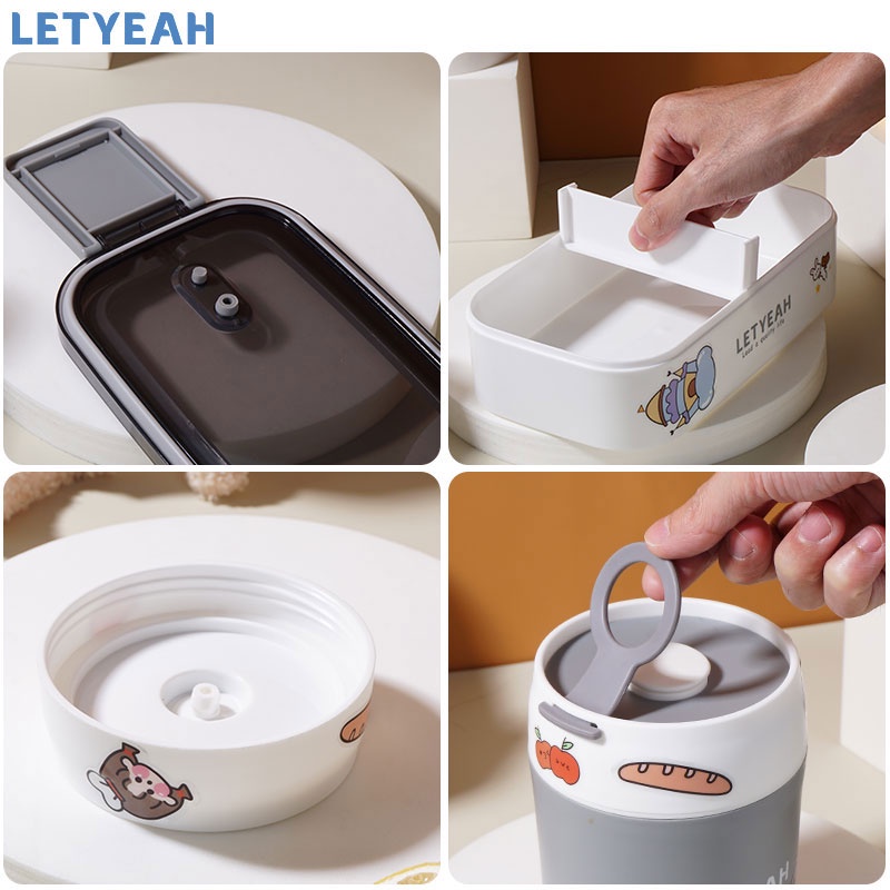 letyeah Lunch box 2 susun dengan DIY stiker/ Kotak makan 1600ml dan mangkuk sup 500ml set Portable