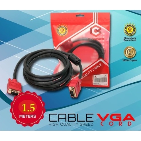 KABEL VGA MALE TO MALE CYBORG 1.5m High Quality Cable GOLD PLATED
