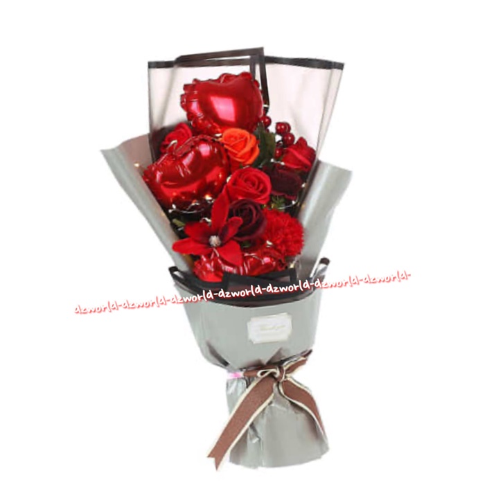 Para Ella 60cm Bucket Mawar Bunga Artifisial Light Mawar Merah Alexandria Bunga Palsu Dengan Lampu Model Panjang Valentine Buket Bunga Mawar Merah