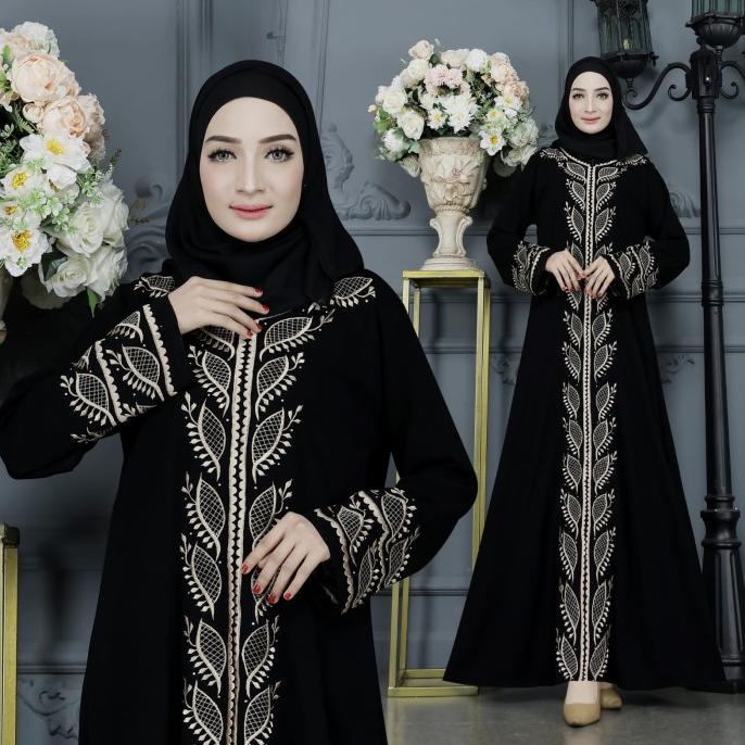 GAMIS WANITA JUBAH WANITA ARAB JET BLACK EXCLUSIVE ABAYA TURKEY 1002