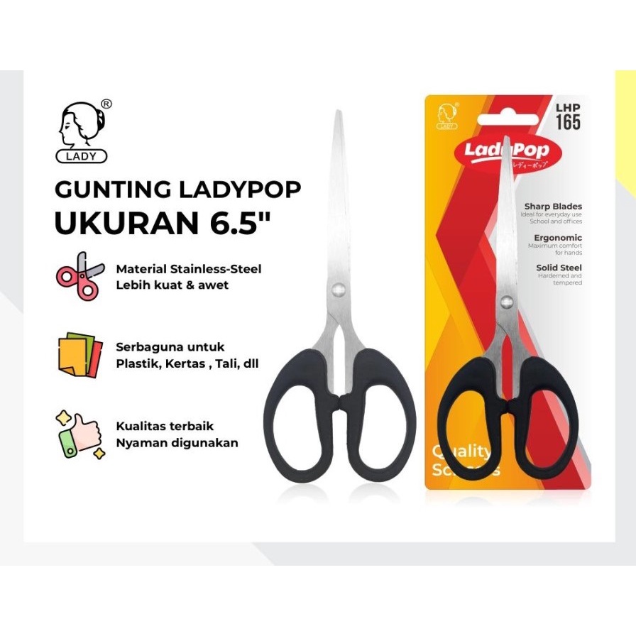 

Barangunik2021 -Gunting kertas sedang/ Gunting Kertas Lady pop 6.5 inch Medium Sekolah Kantor Stainless / Gunting LHP165 sedang
