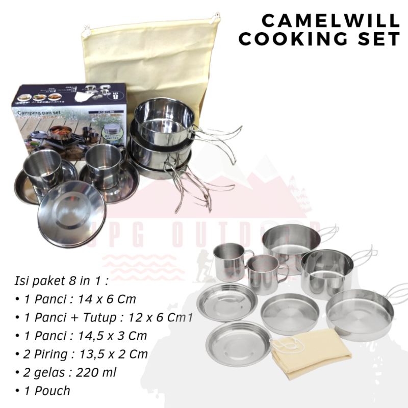 Cooking Set Camelwill 8 Set Camping Pan Set Stainless Alat Masak Camping Outdoor Portabel