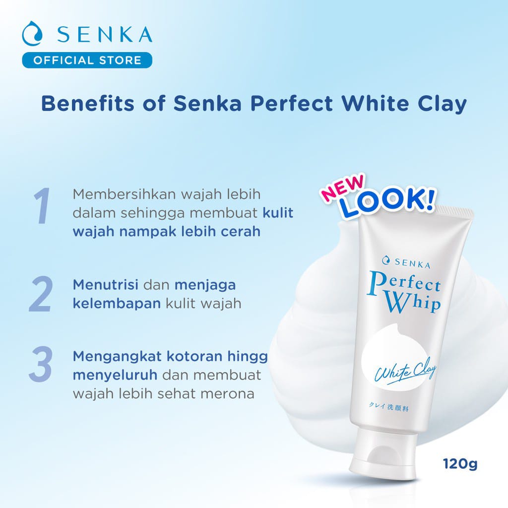 SENKA - Perfect Whip White Clay Ukuran 50gr / 120gr Pembersih Wajah Mengangkat Komedo &amp; Mencerahkan Senka Facial Wash Senka