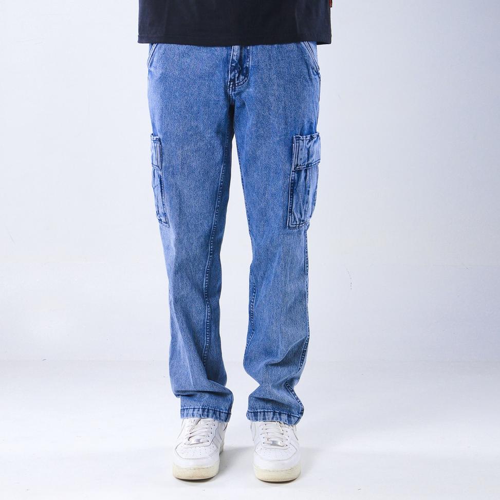 MURAH Superego Celana Cargo Pants Pria Jeans Loose fit Reguler Standard Denim Washed Snow Blue SCPDW