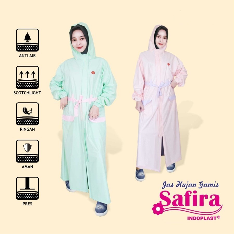 Jas Hujan Gamis Safira Mantel Hijab Rok Terusan Poncho Bagus