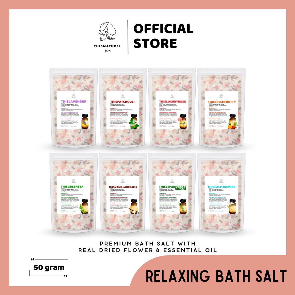 Bath Salt - Premium Garam Spa Aromaterapi 50gram - Garam Untuk Mandi - Penghilang Bau Badan - Epsom Salt - Himalayan Salt - Dried Flower - Bath Soak Mineral Salt