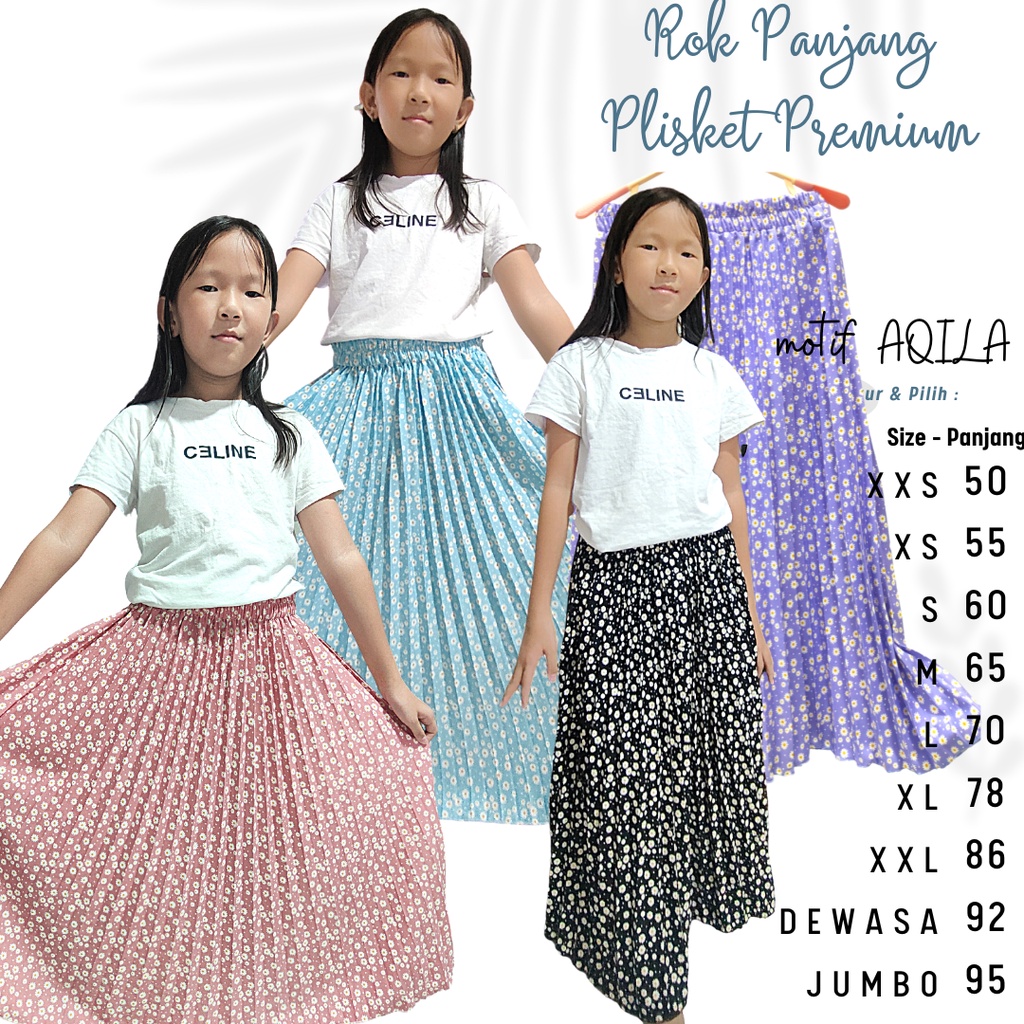 Long Pleated Skirt Kids Rok Plisket Anak 1-12 tahun - Panjang Motif Akila