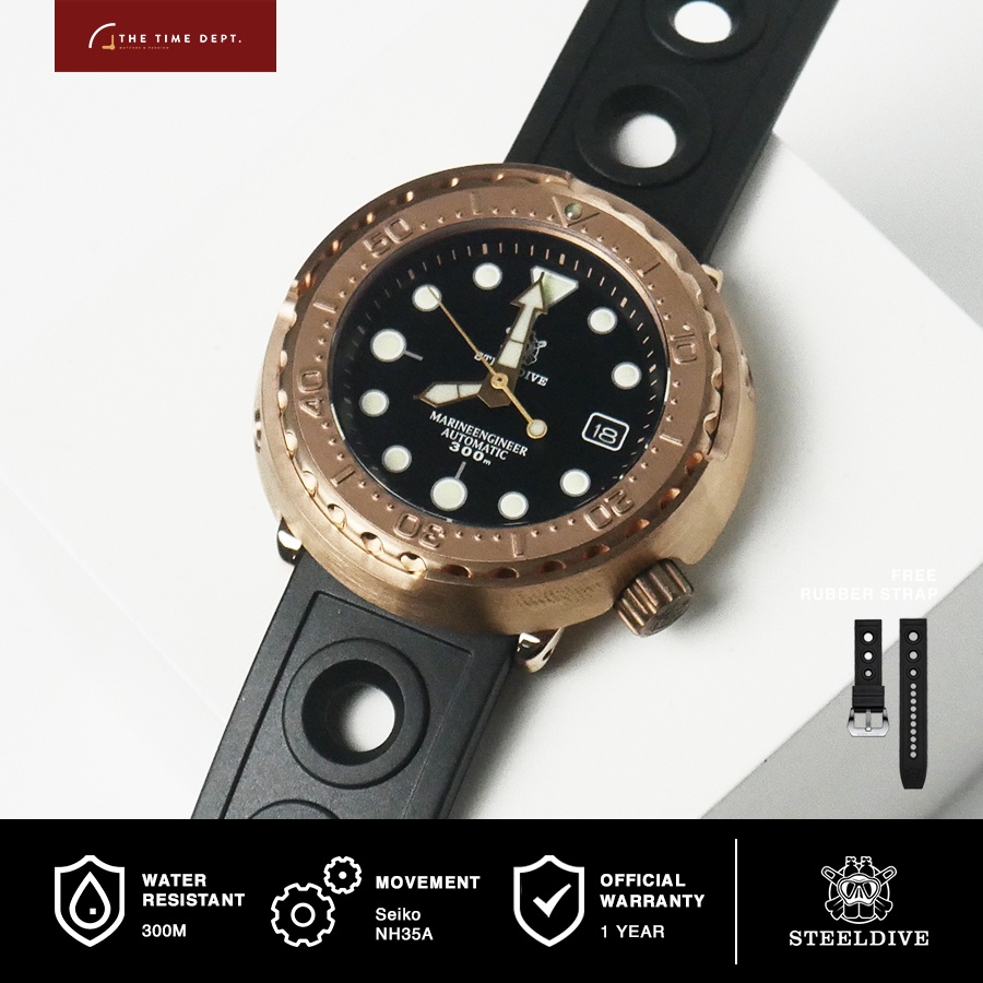 Steeldive SD1975S Seiko Bronze Tuna Homage NH35 Jam Tangan Pria Diver Perunggu Patina