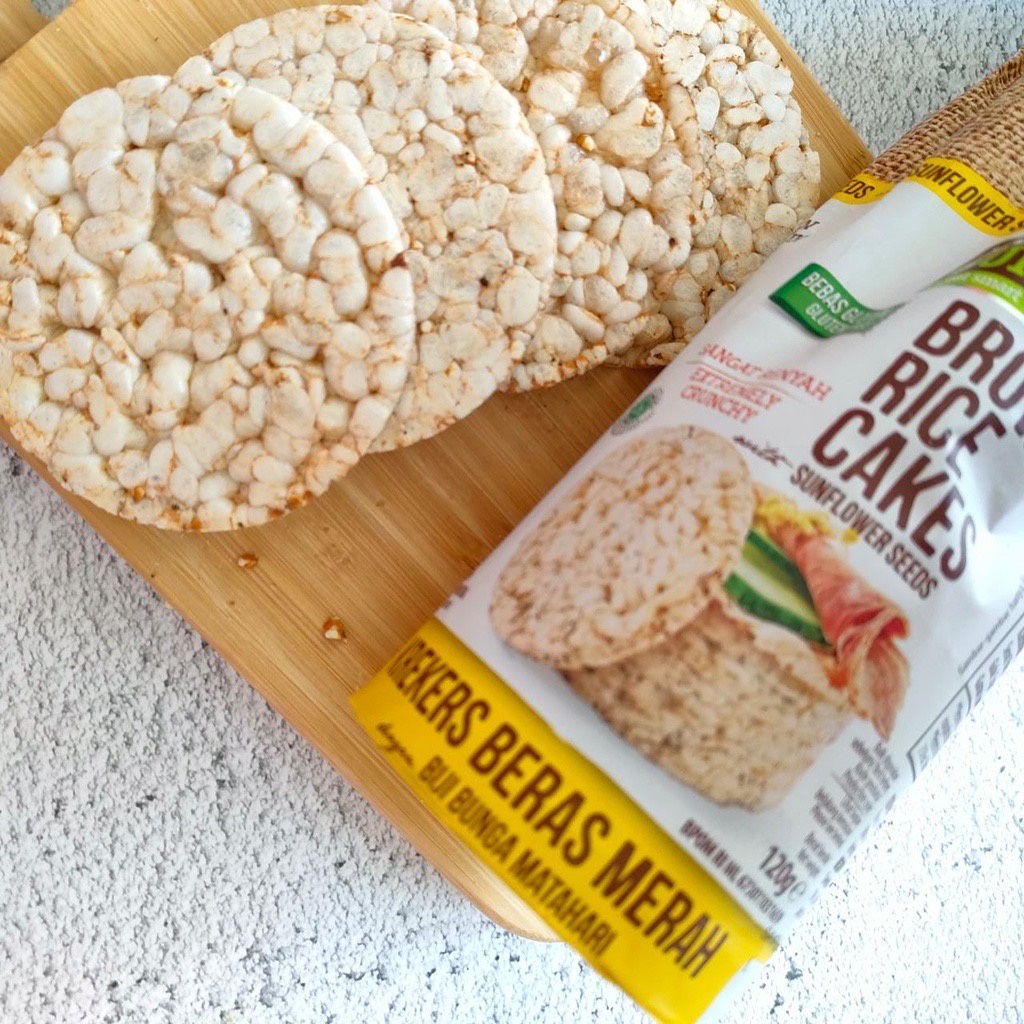RICE UP Brown Rice Cakes 120g - Krekers Beras Merah - Gluten Free - Cemilan Vegan - Keripik Sehat Riceup! - Crackers Riceup - Rice Up!