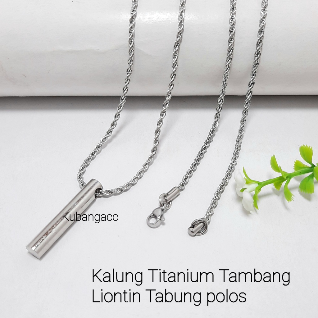 Kalung Tambang Titanium Liontin Tabung Polos Kalung Pria Wanita Kalung Titanium Silver