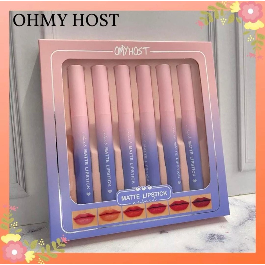 Lipstick Omyhost Lip Matte Velvet Series 1 Set 6 Pcs / Lipstik Murah 1 Box 6 Pcs / Lipstik