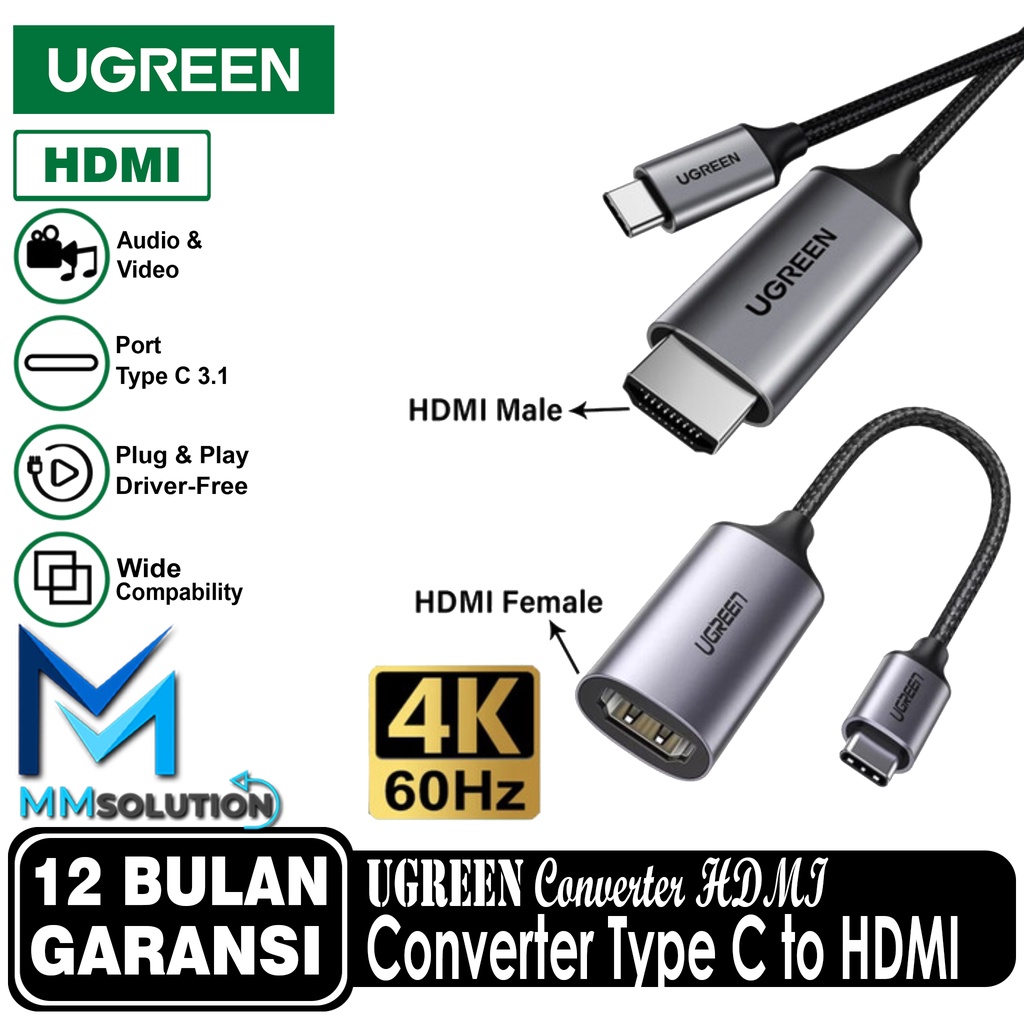 UGREEN Kabel Type C to HDMI 4K TV Proyektor Converter For Laptop PC HP