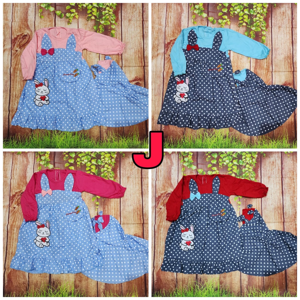 Two Mix Dress Muslim Anak 1 - 2 Tahun Gratis Kerudung Gamis Anak Perempuan 2024 dj906-J