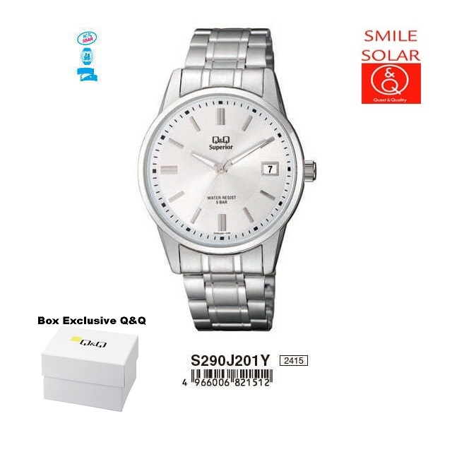 Jam Tangan Pria Classic Casual Business Rantai Stainless Steel Tanggal Analog Original Q&amp;Q QnQ QQ S290 S290J