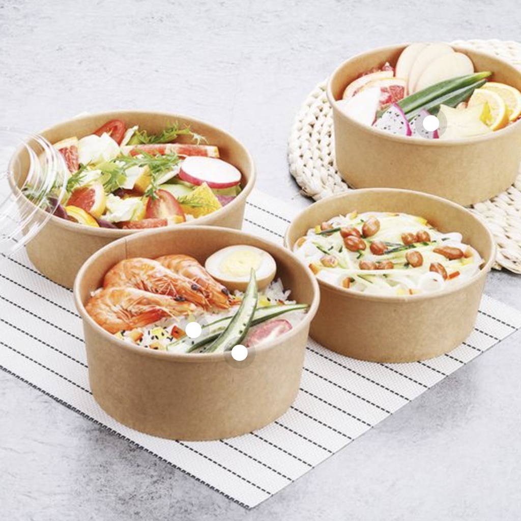 PAPER BOWL KRAFT / BROWN SALAD BOWL + LID ISI 10 PCS