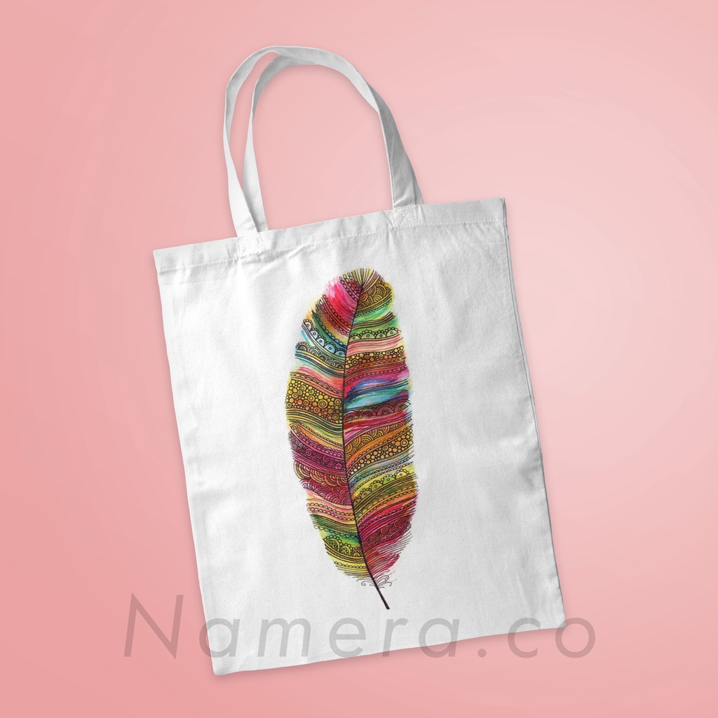 Tote Bag Resleting Kanvas Premium Fashion Tas Totebag Wanita Motif Daun Aesthetic Etnic