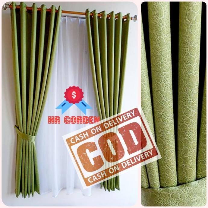 Tirai gorden blackout minimalis/pintu/jendela polos serat warna hijau