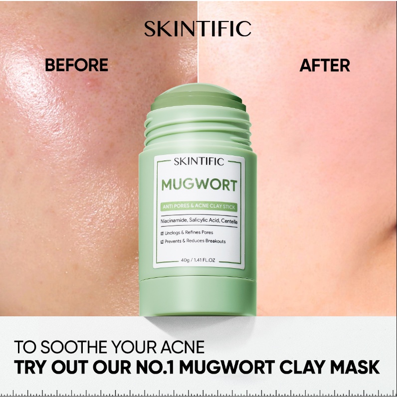 Jual SKINTIFIC Mugwort Anti Pores Acne Clay Stick 40g Facial Mask 