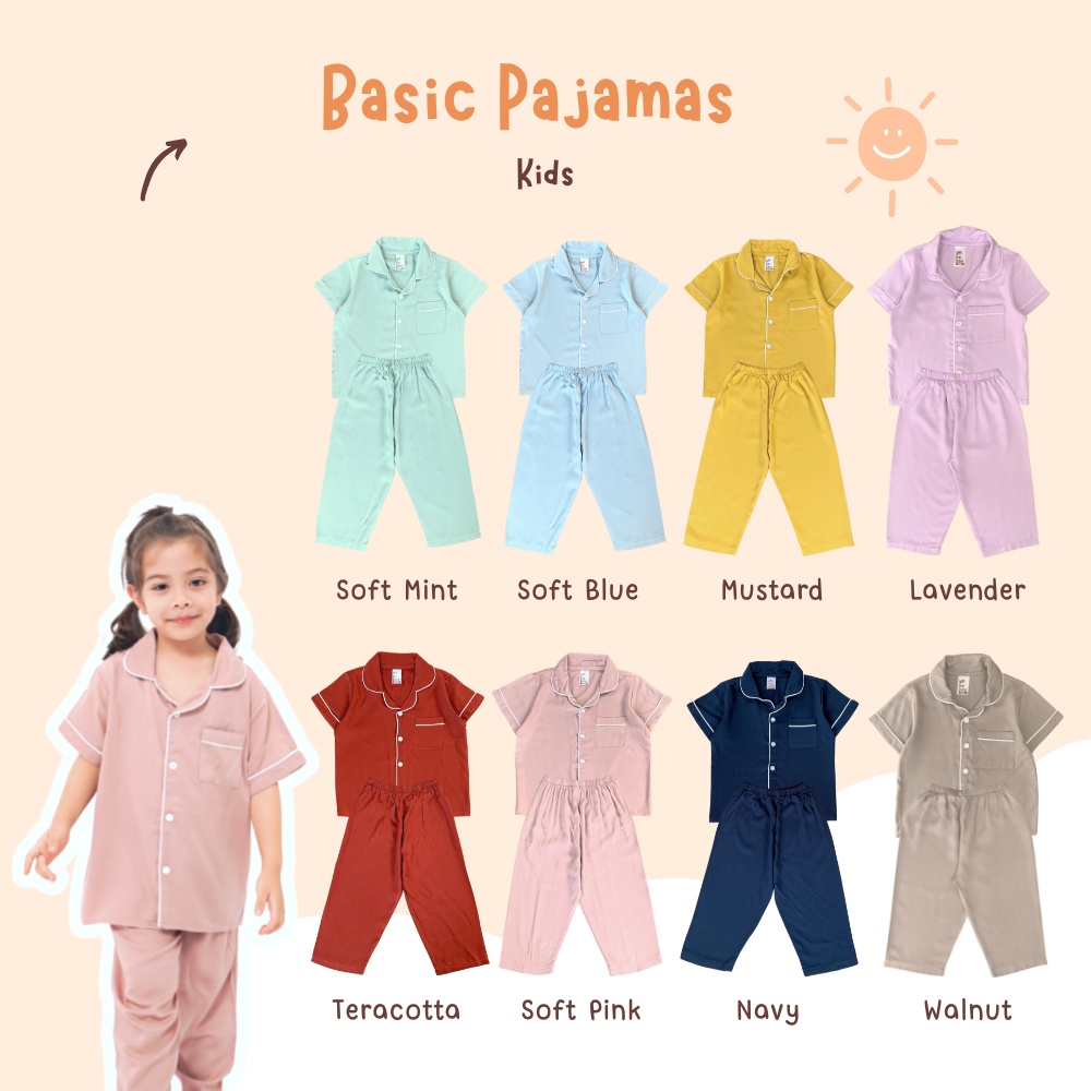 Yobebee - Piyama Bayi / Piyama Anak Katun Silk Lembut Usia Baby 6 Bulan - 10 Tahun / Baju Tidur Bayi dan Anak / Piyama Anak Polos Piyama Rayon Tencel / Basic Pajamas Anak