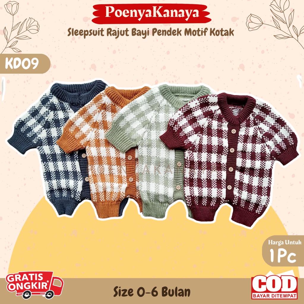 Sleepsuit Rajut Bayi Pendek Motif Kotak 0-6 Bulan KD09