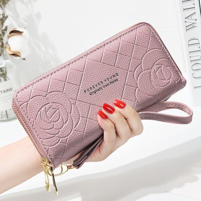 dompet panjang wanita 2 RESLETING PREMIUM PESTA KULIT PINK WA477P3 I0H4 tipis original model baru hi