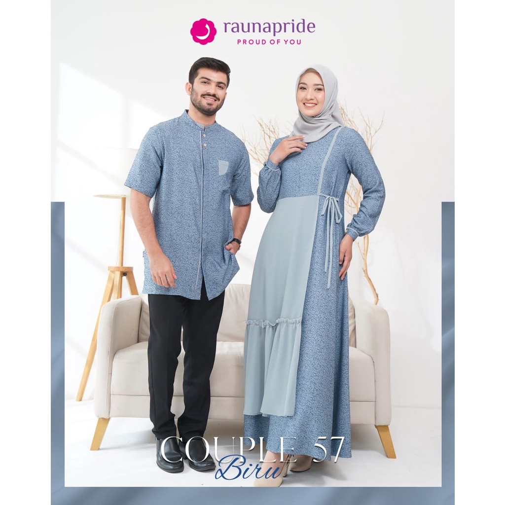 Rauna Couple 57 Biru Terbaru / RKK 57 - RGD 57 - RKK 57 PJ KC / Fashion Muslim Sarimbit Couple Rauna Terbaru 2023