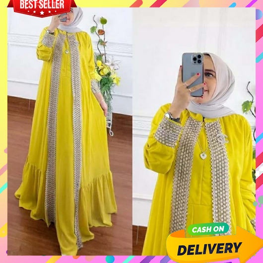 Gamis Lebaran Dewasa Terbaru Remaja Cewek Mewah Midi Dress Kondangan Abaya Dres Elegan Long Korean S