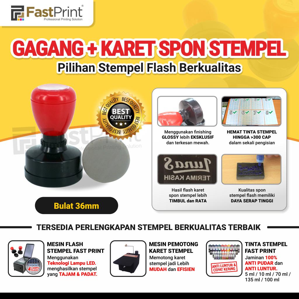 Gagang Stempel Plus Karet Stempel Flash Potongan Ukuran Bulat 36MM