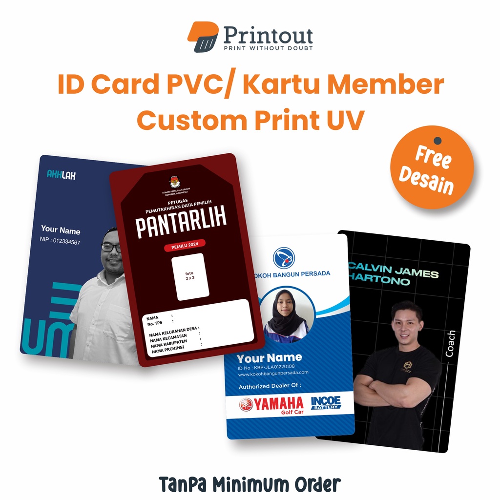

PRINTOUT CETAK KARTU ID CARD CUSTOM/PRINT ID CARD /CUSTOM ID CARD PVC (TANPA MINIMAL ORDER)