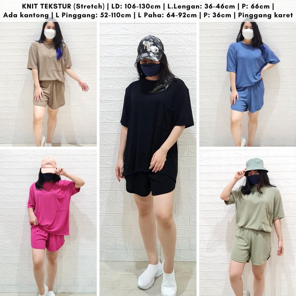 4141 starline oversize knit pocket short one set