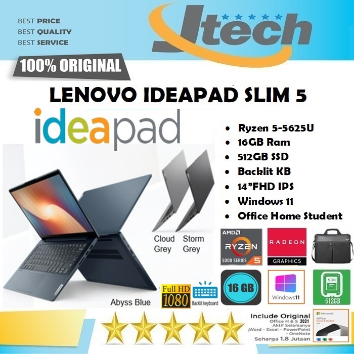 LENOVO IDEAPAD SLIM 5 - RYZEN 5-5625U - 16GB - 512GB SSD - BACKLIT KB - 14&quot;FHD IPS - WIN11 - OFFICE HOME STUDENT