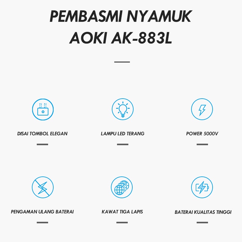 AOKI Raket nyamuk baterai lhitium Kabel Charger warna macaron