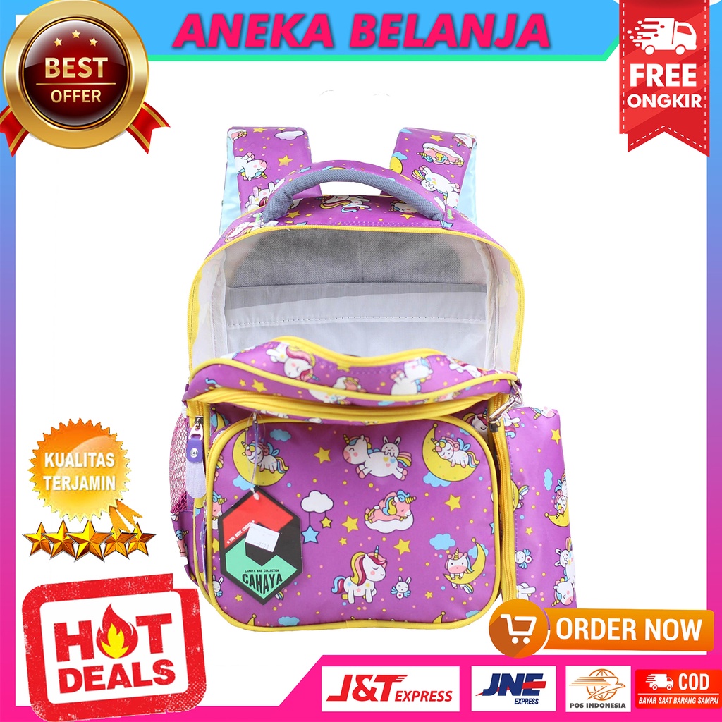 New Arrival Tas Ransel Sekolah Anak Perempuan Cahaya Pony Bulan Saku Depan Warna Ungu Backpack Anak Cewek Premium Lucu Imut Keren Paud TK SD Bahan Awet Tebal Harga Termurah Berkualitas